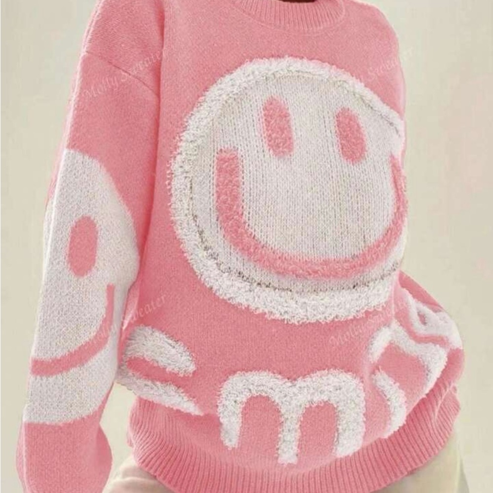 Oversized Pink Smiley Face Sweater